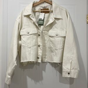 H &M White Cropped Denim Jacket